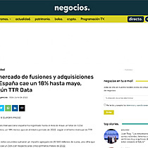 El mercado de fusiones y adquisiciones en Espaa cae un 18% hasta mayo, segn TTR Data